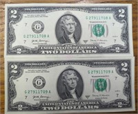 $4 Consecutive serial number uncirculated $2