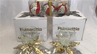 Set of 2 poinsettia votive holders and 3 ball