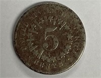 EXTREMELY RARE 1866 USA 5 CENT , UNION SHIELD