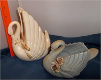 Vtg Porcelain Swan Planters- Enesco