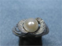 S.S. Vtg. Genuine Pearl Ring Hallmarked