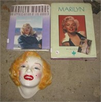 (2) Marilyn Monroe books, trading card and a clay