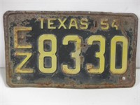 Vtg 1954 Texas License Plate