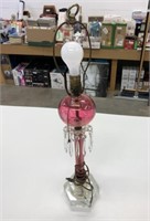 Working Vintage Cranberry Etched Glass Lamp 26"