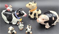 Vtg. (6)  Cow/Pig S&P Shakers and Cow Figurines