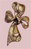 STUNNING VINTAGE GOLD CRYSTAL LARGE BOW BROOCH