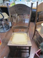 Pr. Oak Pressed Back w/Leather Seat Chairs