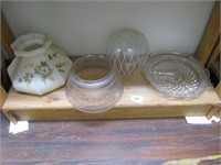 Shelf Lot-3 Glass Lamp Shade & 1 Divided Dish