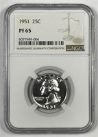 1951 Washington Silver Quarter Proof NGC PF65