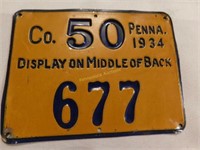 1934 Co.50 No.677 Penna. Resident Hunter license