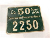1930 Co.50 No.2250 Penna Resident Hunter license