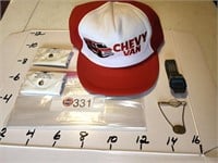 CHEVY: CAP, TIE CLIP, 2 SEWING KITS