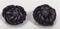 Beaded Clip On Earrings Purple