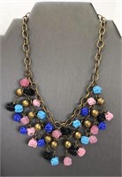 Beaded Necklace Gold Tone Colorful