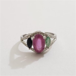 $120 Silver Ruby Emerald And Sapphire (2.3ct) Ring