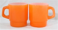 Pair of Red-Orange FireKing Mugs
