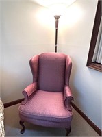 Mauve Wing Chair,Brass Torch Lamp