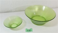 2 Green Glass Bowls 2" and 3.5" tall