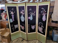 VTG 4-Panel Embroidered Asian Room Divider