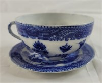 Vintage blue willow lithophane cup with saucer