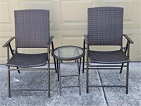 Pair Outdoor Folding Chairs & Side Table