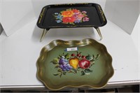 Vtg Floral Tole Bed / Breakfast Tray & Fruit Tole