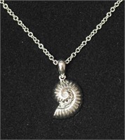 Rhodium Plated Diamond Spiral Shell Necklace