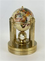 Brass & Inlaid Stone Rotating Globe w/ Clocks