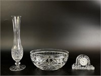 Waterford Crystal Bowl, Vase and Clock