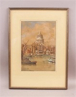 Watercolor on Paper Framed Signed St Pauls C. Way