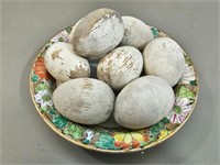 Lot of Antique Wood Eggs & Asian Platter