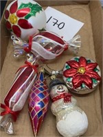 Vintage Glass Ornaments; Candy; Snowman & More