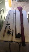 FISHING POLES, FLY REEL & CASE