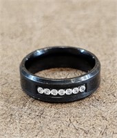 Men's Black Tungsten Rhinestone Ring Sz11