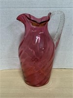 Cranberry Water Pitcher With Celery Handle