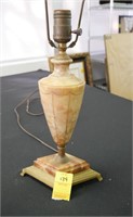 OLD ALABASTER AND BRONZE TABLE LAMP
