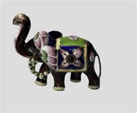 INDIAN SILVER CLAD ENAMELED ROYAL ELEPHANT FIGURE