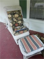 White Wicker Rocking Chair and Ottoman - Untested