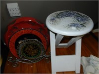 Large Decorative Plated & Small Wooden Stool Table