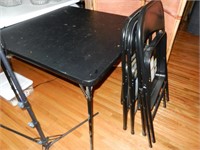 Black Card Table and Four Folding Chairs