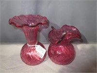 rossi ruffled edge cranberry glass vases