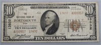 1929 $10 Nat'l Bank of Portsmouth Brown Seal