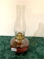 VINTAGE GLASS OIL LAMP - 13" TALL WITH GLOBE