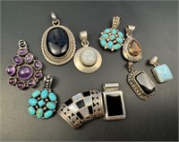 Vintage sterling gemstone pendants lot