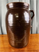 Brown Glazed Pottery Crock - 16'' Tall
