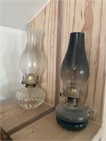 Two Vintage Glass Oil Lamps