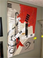 ABSTRACT MUSICAL THEMED OIL ON CANVAS 31 IN X 47 I