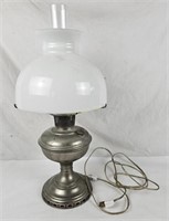Electrified Oil Lamp W/ Milk Glass Shade