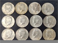 12 40% Silver Kennedy Half Dollars 1966-1970