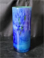 12" Blue Art Glass Cylindrical Vase